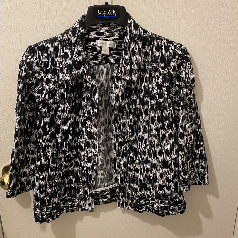 Christopher & Banks Black and White Patterned Blazer Size Large 3/4 Sleeves
